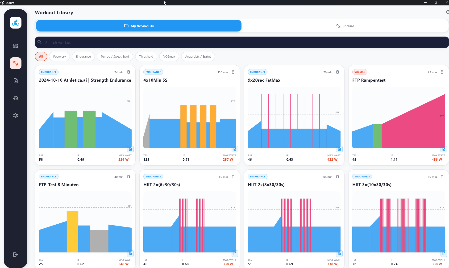 ENDURE Import Workouts