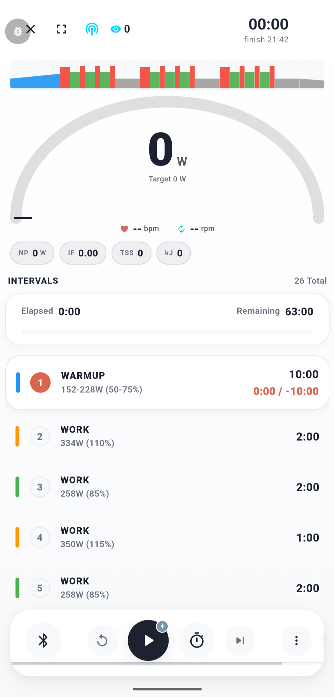ENDURE workout player with interval targets